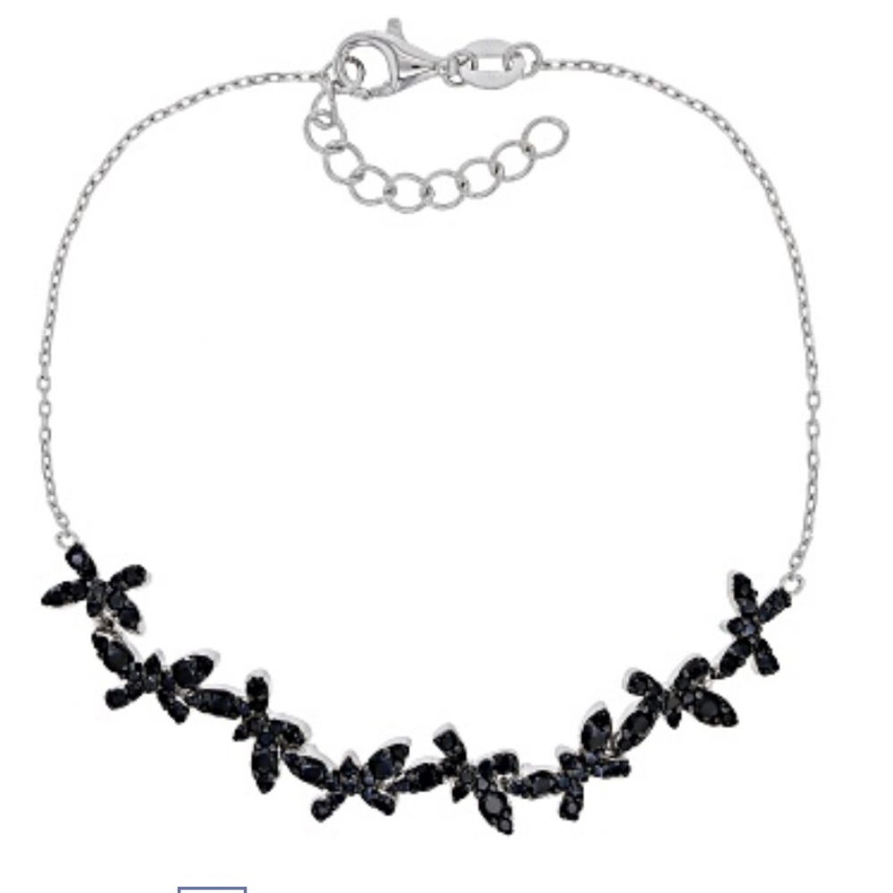 NEW 925 Black Spinel Butterfly Bracelet Sterling Silver